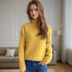 Damen Pullover mit hohem Kragen und strukturiertem Strickmuster R&B