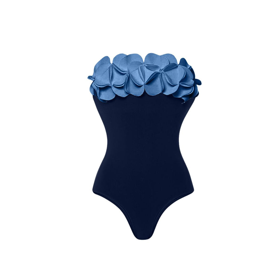 Damen Schwimmanzug mit asymmetrischem Schnitt und floralen Applikationen R&B
