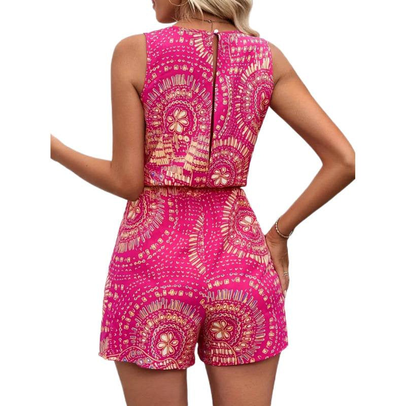 Damen Kurzoverall mit kreativen Printdetails und elastischem Bund R&B