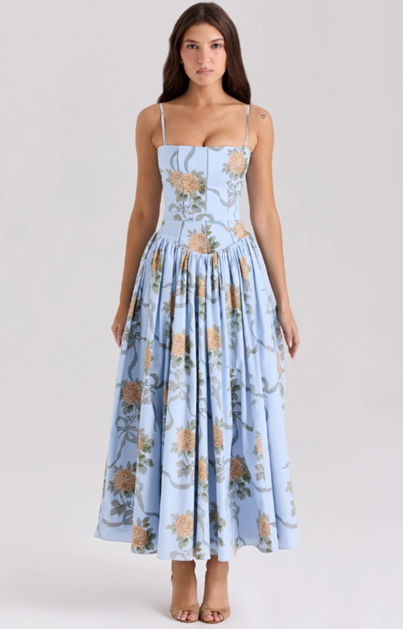 Damen nan tailliertes Korsagenkleid mit Spaghettiträgern und voluminösem Tellerrock R&B