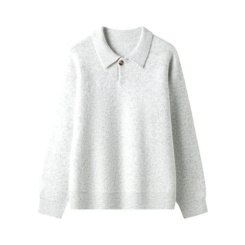 Damen eleganter Strickpullover mit Polokragen und Knopf R&B