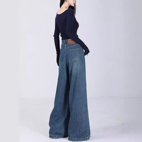 Damen Weite High-Waist Jeans mit tiefem Schritt und elegantem Schnitt R&B