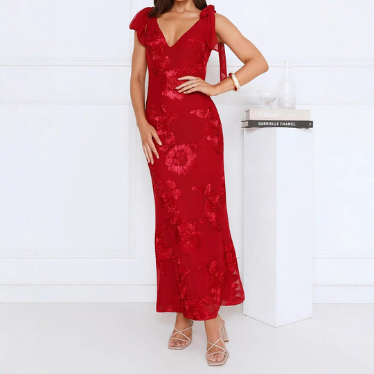 Damen Maxikleid mit floralem Spitzenmuster R&B