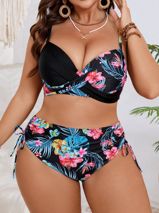Damen Hochtailliertes Bikini-Set mit floralem Wickel-Top R&B