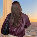 Damen moderne Bikerjacke mit glänzendem Kunstleder R&B