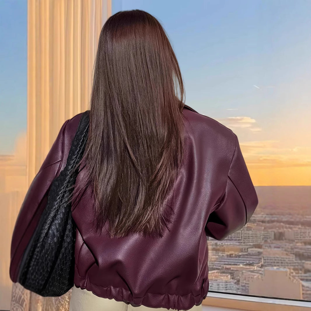 Damen moderne Bikerjacke mit glänzendem Kunstleder R&B