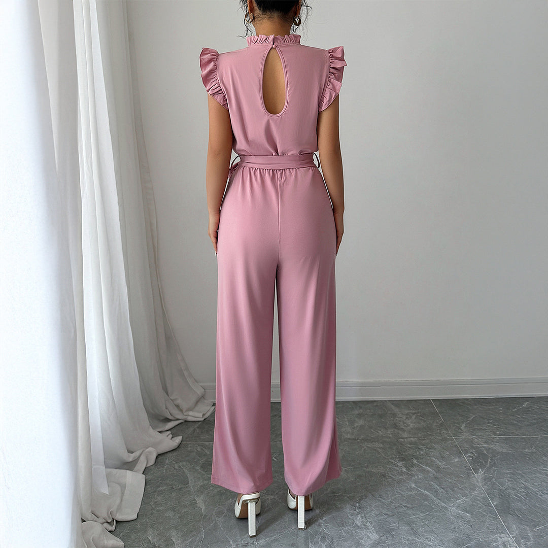Damen Eleganter Jumpsuit mit Rüschendetails und Rückenausschnitt R&B