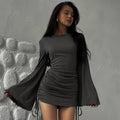 Damen Elegantes Wickelkleid mit voluminösen Ärmeln und seitlichen Raffungselementen