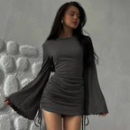 Damen Elegantes Wickelkleid mit voluminösen Ärmeln und seitlichen Raffungselementen