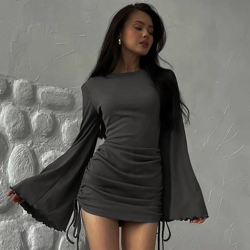 Damen Elegantes Wickelkleid mit voluminösen Ärmeln und seitlichen Raffungselementen