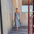 Damen elegantes Off-Shoulder Maxikleid mit seitlichem Schlitz und luftigen Rüschendetails R&B