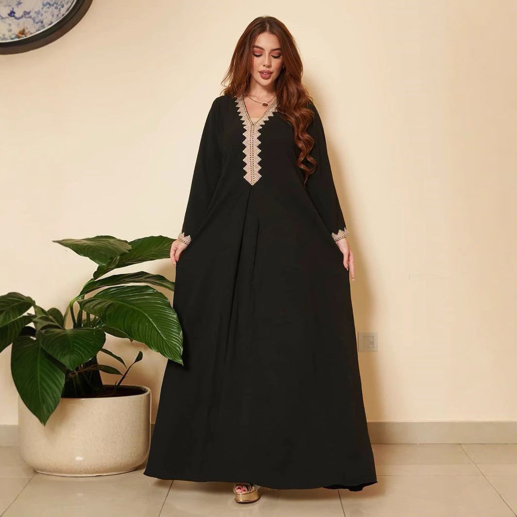 Damen Elegantes langes Kaftankleid mit detaillierter Bordüre R&B