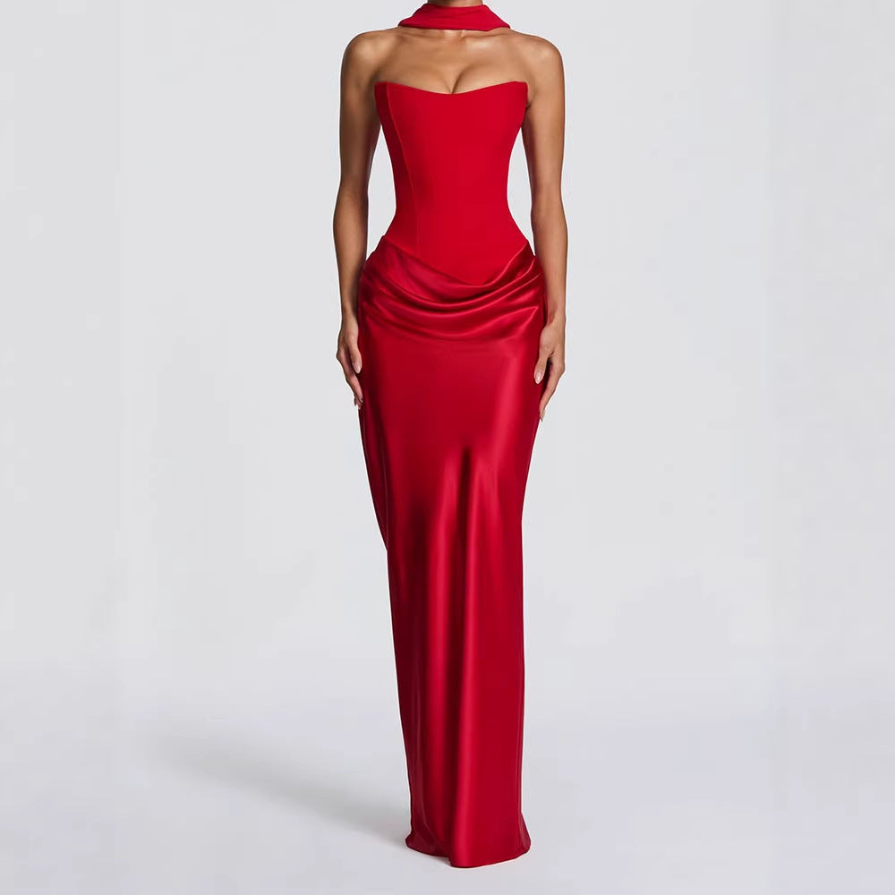 Damen Elegantes Langarm-Maxikleid mit raffinierten Drapierungen