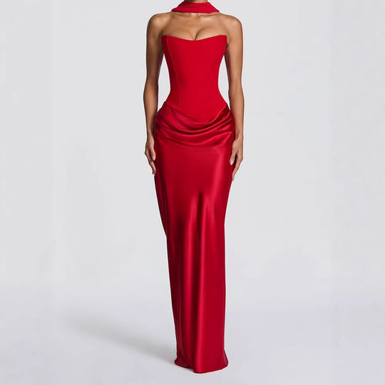 Damen Elegantes Langarm-Maxikleid mit raffinierten Drapierungen R&B