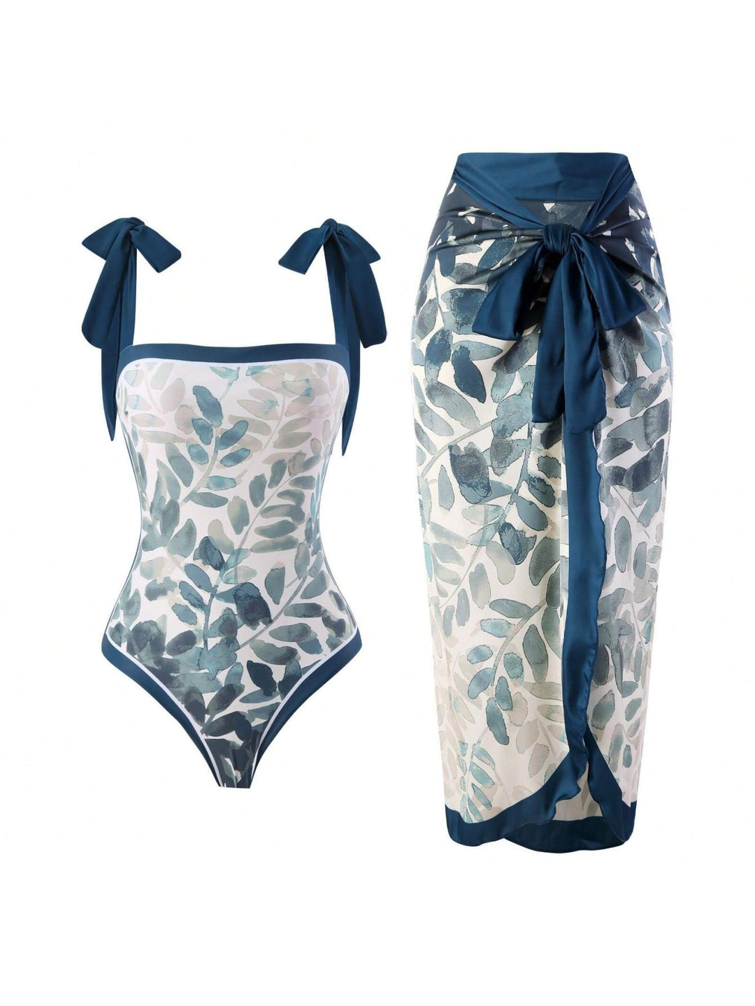Damen Eleganter Badesuit mit floralen Akzenten und modischem Wickelrock R&B