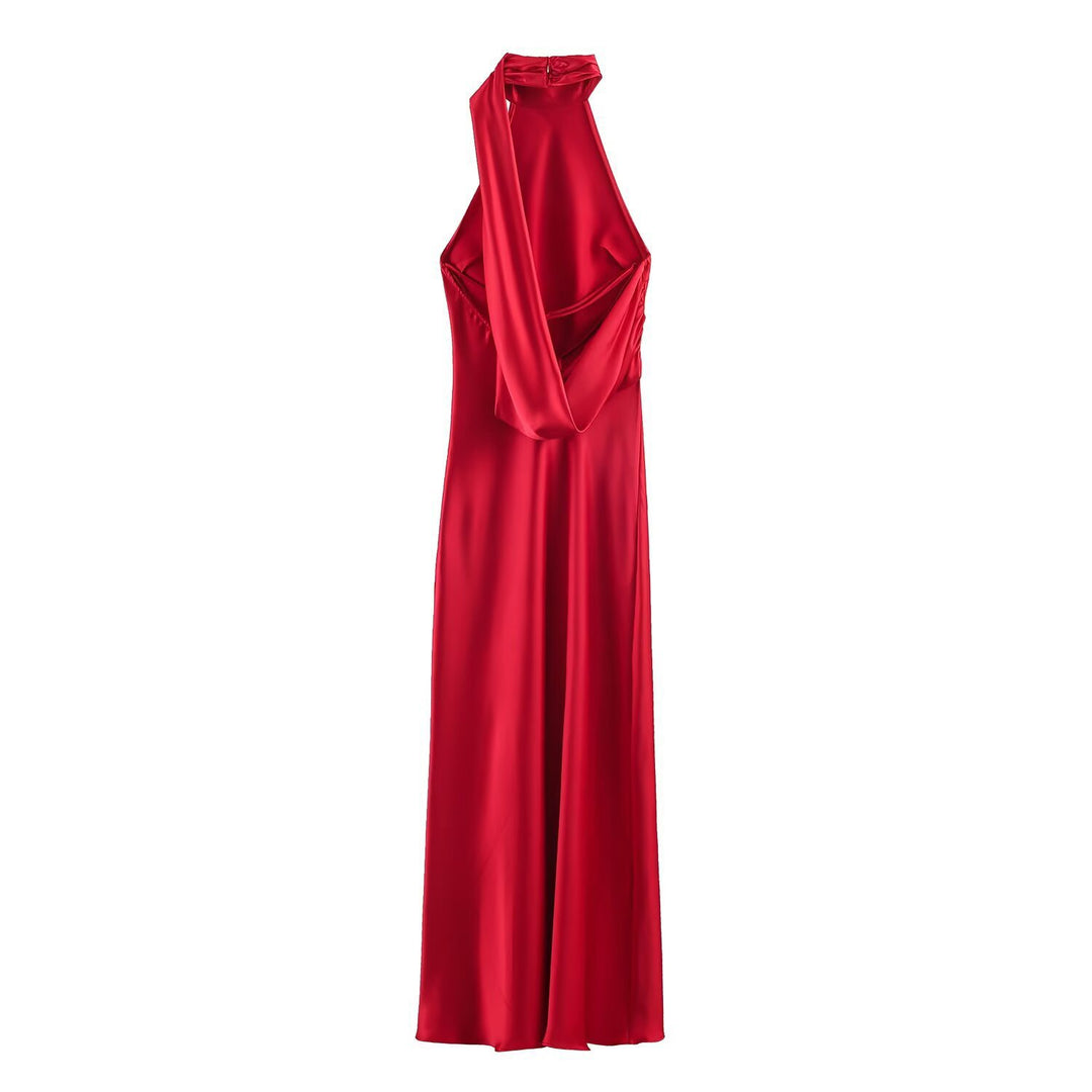 Damen Lange Abendrobe mit elegantem Kragen und Spitzenakzenten R&B