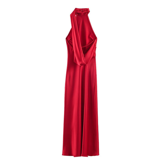 Damen Lange Abendrobe mit elegantem Kragen und Spitzenakzenten R&B
