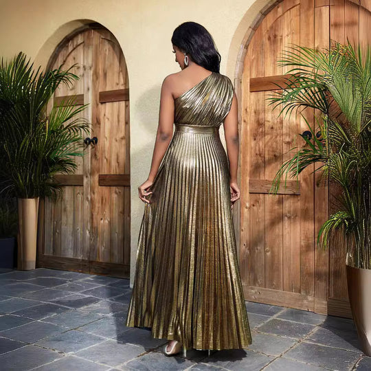 Damen plissiertes Abendkleid mit schimmerndem Oberteil R&B