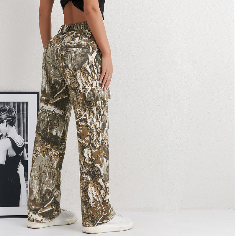 Damen Cargohose im modischen Camouflage-Design mit seitlichen Taschen und elastischem Bund R&B