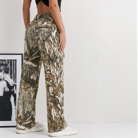 Damen Cargohose im modischen Camouflage-Design mit seitlichen Taschen und elastischem Bund R&B