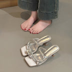 Damen elegante Riemchen-Sandalen mit funkelndem Akzent und komfortablem Absatz R&B