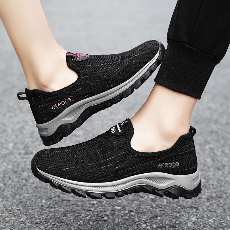 Damen Sportliche Slip-On Schnürschuhe mit atmungsaktiver Oberflächenstruktur und dämpfender Sohle R&B