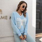 Damen Strickpullover mit kreativem Rippenmuster und V-Ausschnitt R&B