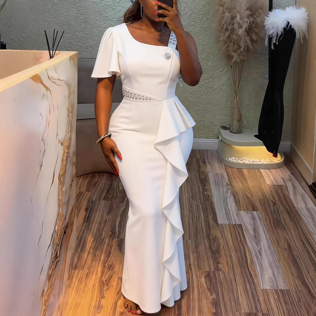 Damen Elegantes Abendkleid mit asymmetrischem Schnitt und Rüschen R&B