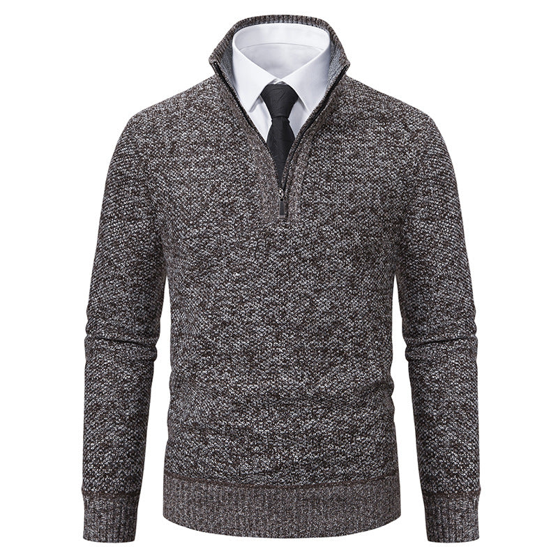 Herren eleganter Strickpullover mit halbem Reißverschluss und strukturierter Oberfläche R&B