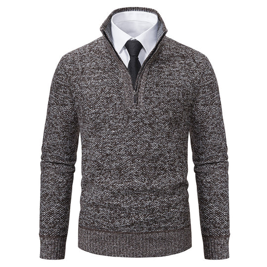 Herren eleganter Strickpullover mit halbem Reißverschluss und strukturierter Oberfläche R&B