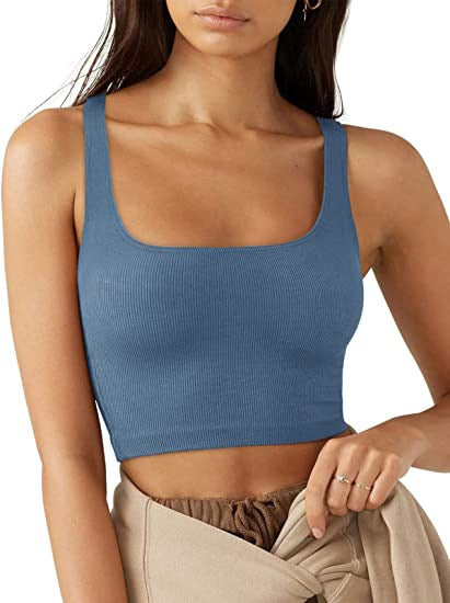 Damen cropped Top mit breiten Trägern und feinem Rippenmuster R&B