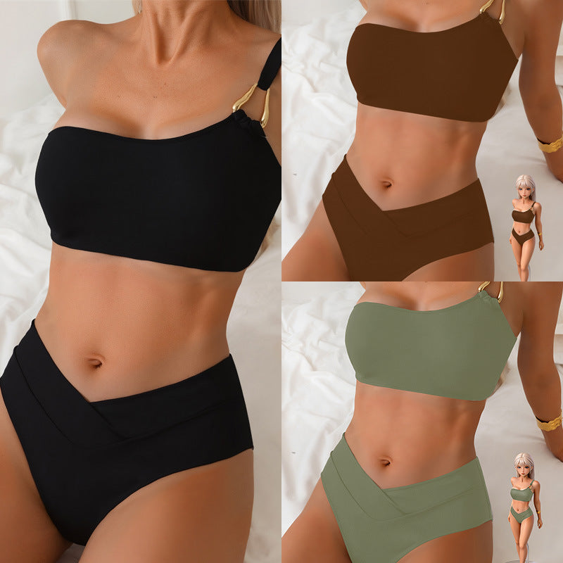 Damen Bikini-Set mit verstellbarem Oberteil und hohem Bund R&B