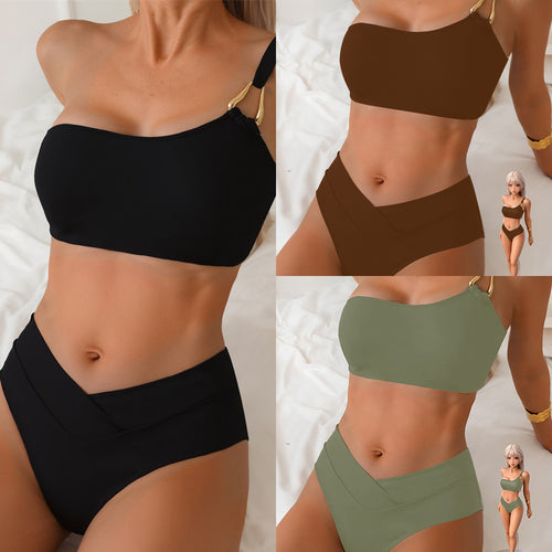 Damen Bikini-Set mit verstellbarem Oberteil und hohem Bund R&B