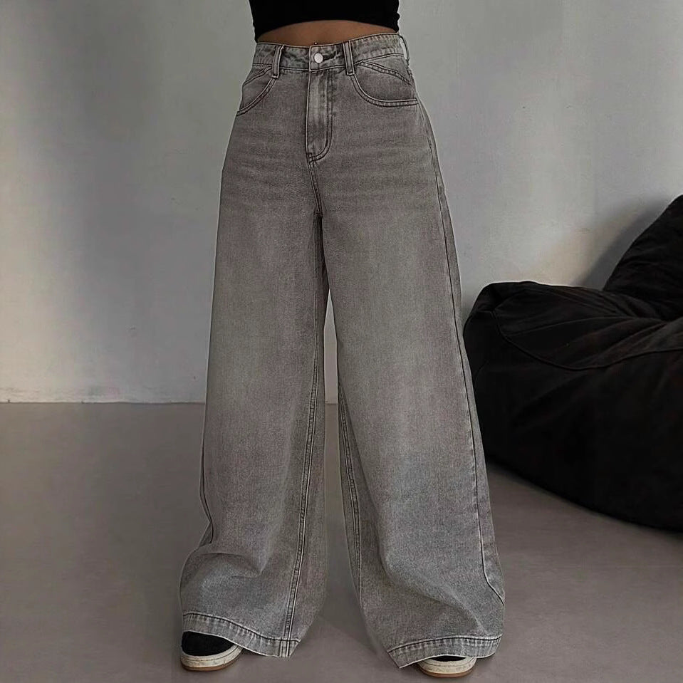 Damen Weit geschnittene High-Waist Jeans mit lässigem Style R&B
