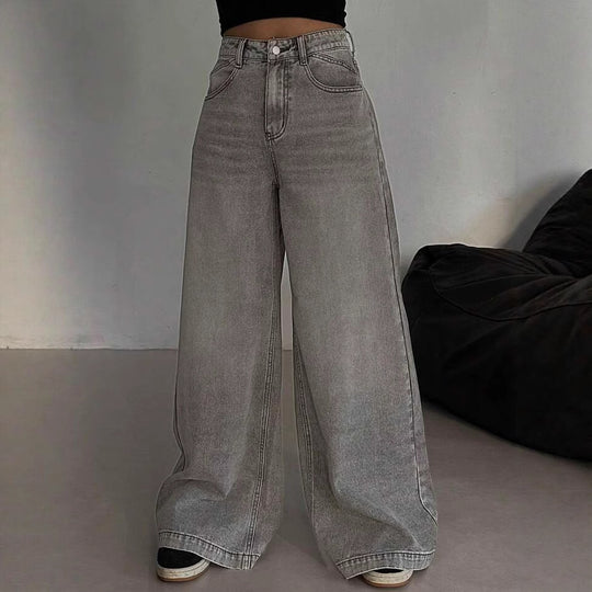 Damen Weit geschnittene High-Waist Jeans mit lässigem Style R&B