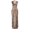 Damen Maxi-Kleid mit elegantem Cowl-Ausschnitt und tierischem Design R&B