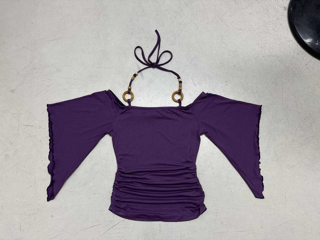 Damen Off-Shoulder Oberteil mit voluminösen Ärmeln und dekorativen Bindedetails R&B