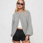 Damen gemütliche Strickjacke mit dekorativen Knopfdetails und voluminösen Ärmeln R&B