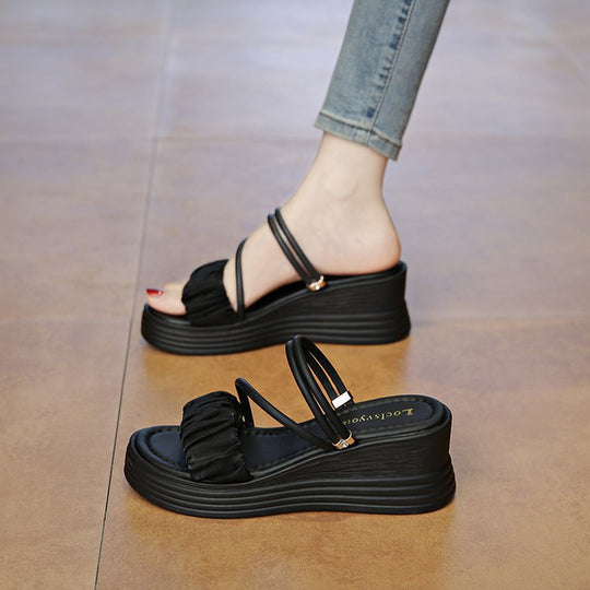 Damen bequeme Wedgesandalen mit modischem Rüschendetail R&B