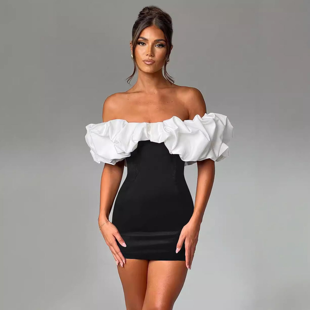 Damen Cocktailkleid mit voluminösen Rüschenärmeln R&B