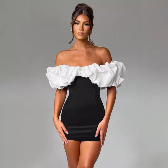 Damen Cocktailkleid mit voluminösen Rüschenärmeln R&B