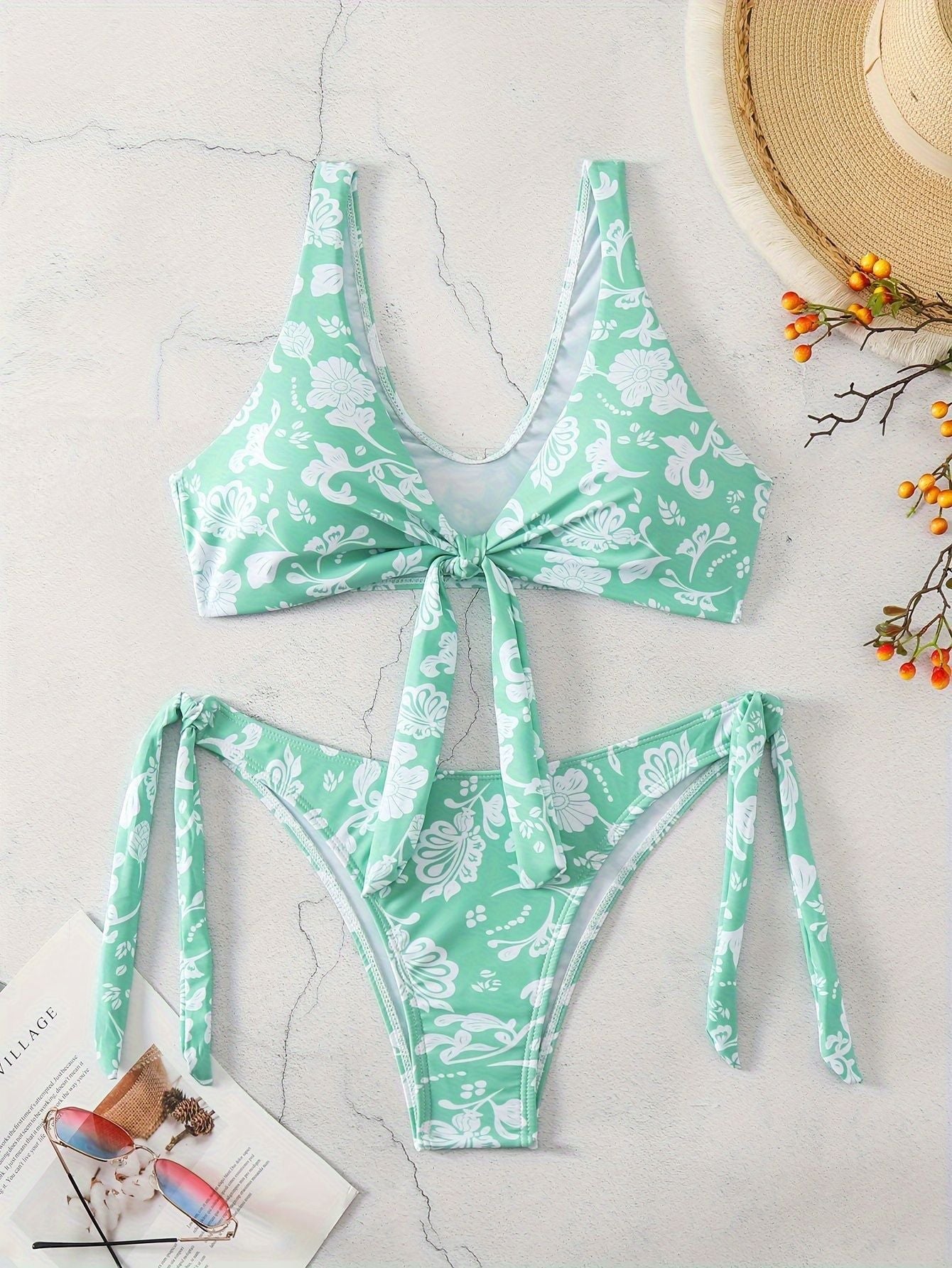 Damen Triangel-Bikini mit verspieltem Knoten-Detail R&B