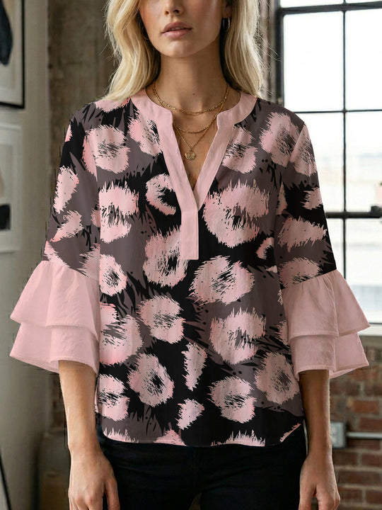 Damen Bluse mit Rüschendetails und auffälligem Animal-Print R&B