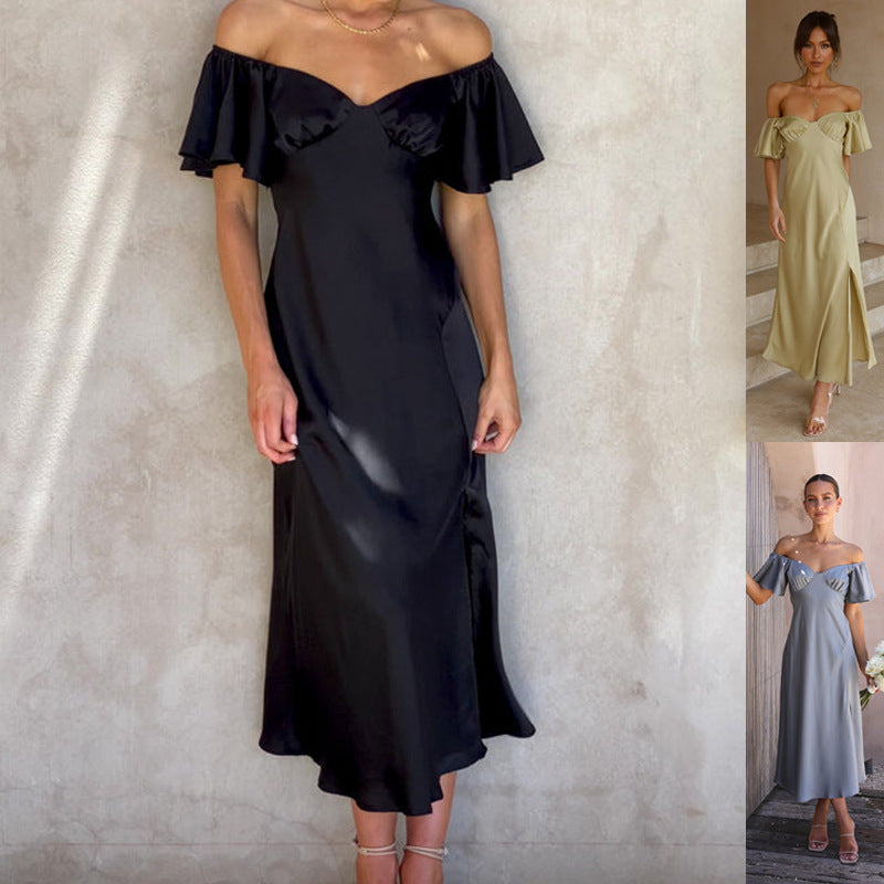 Damen Maxikleid mit voluminösen Rüschendetails und seitlichem Schlitz R&B