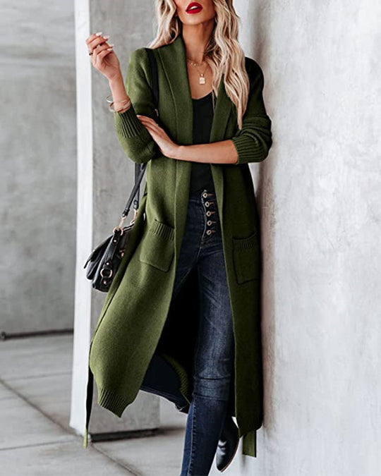 Damen Strickmantel mit offenem Design und praktischen Taschen R&B