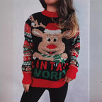 Damen Weihnachtspullover mit festlichem Rentier-Motiv und kunterbunten Strickdetails R&B