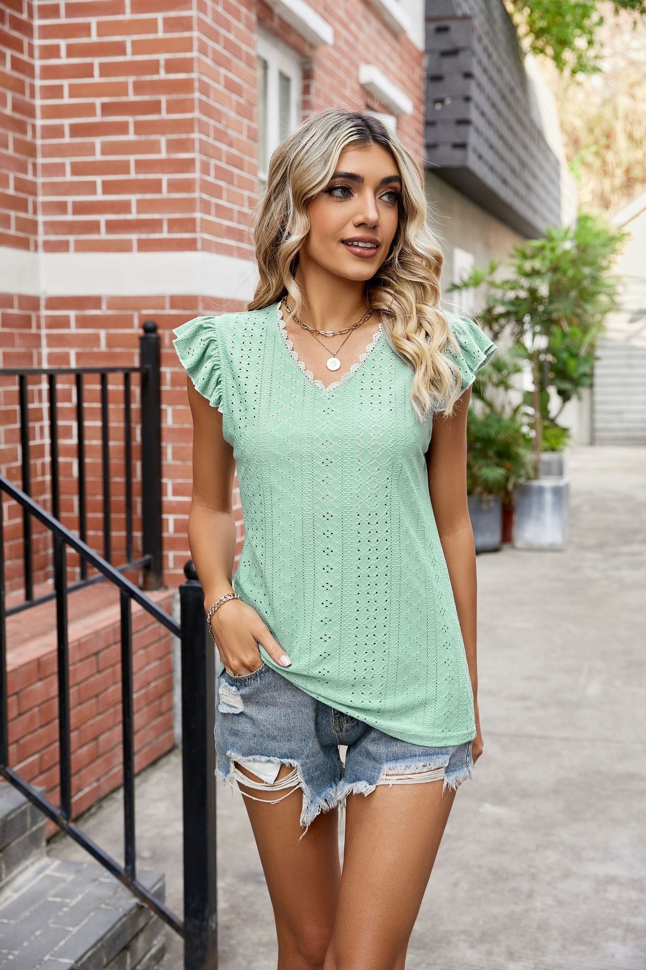 Damen Elegantes Freizeitoberteil mit verspielten Rüschendetails R&B
