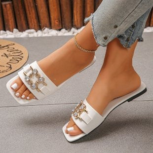 Damen modische Slides mit glitzernder Schnallenverzierung R&B
