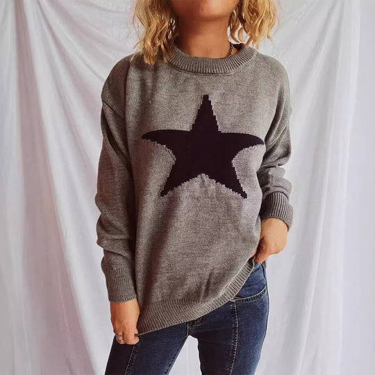 Damen lässiger Pullover mit auffälligem Sternmuster R&B
