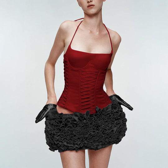 Damen Crop-Top mit verspieltem Schnürdesign und eleganten Trägern R&B